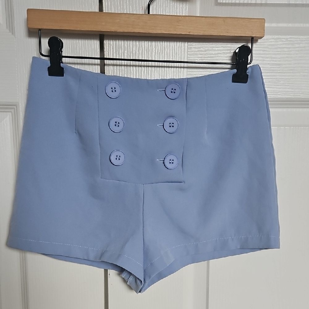 Women's Blue Buttoned Shorts